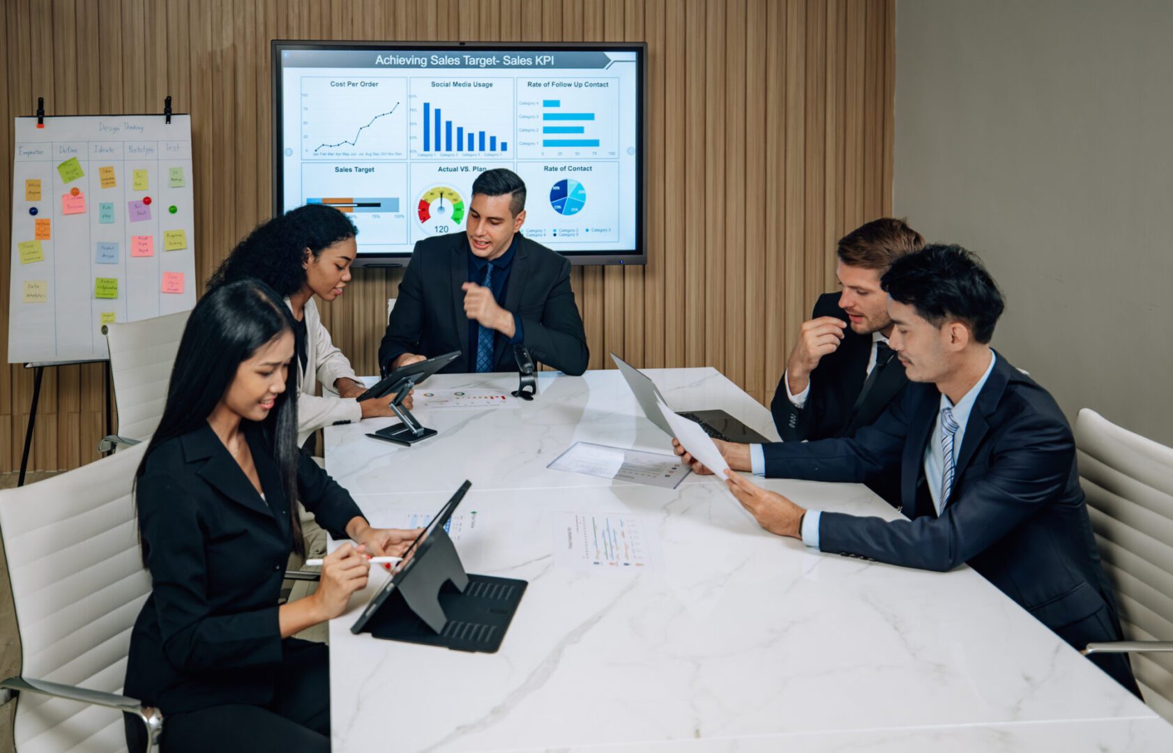 Team meeting with data presentation