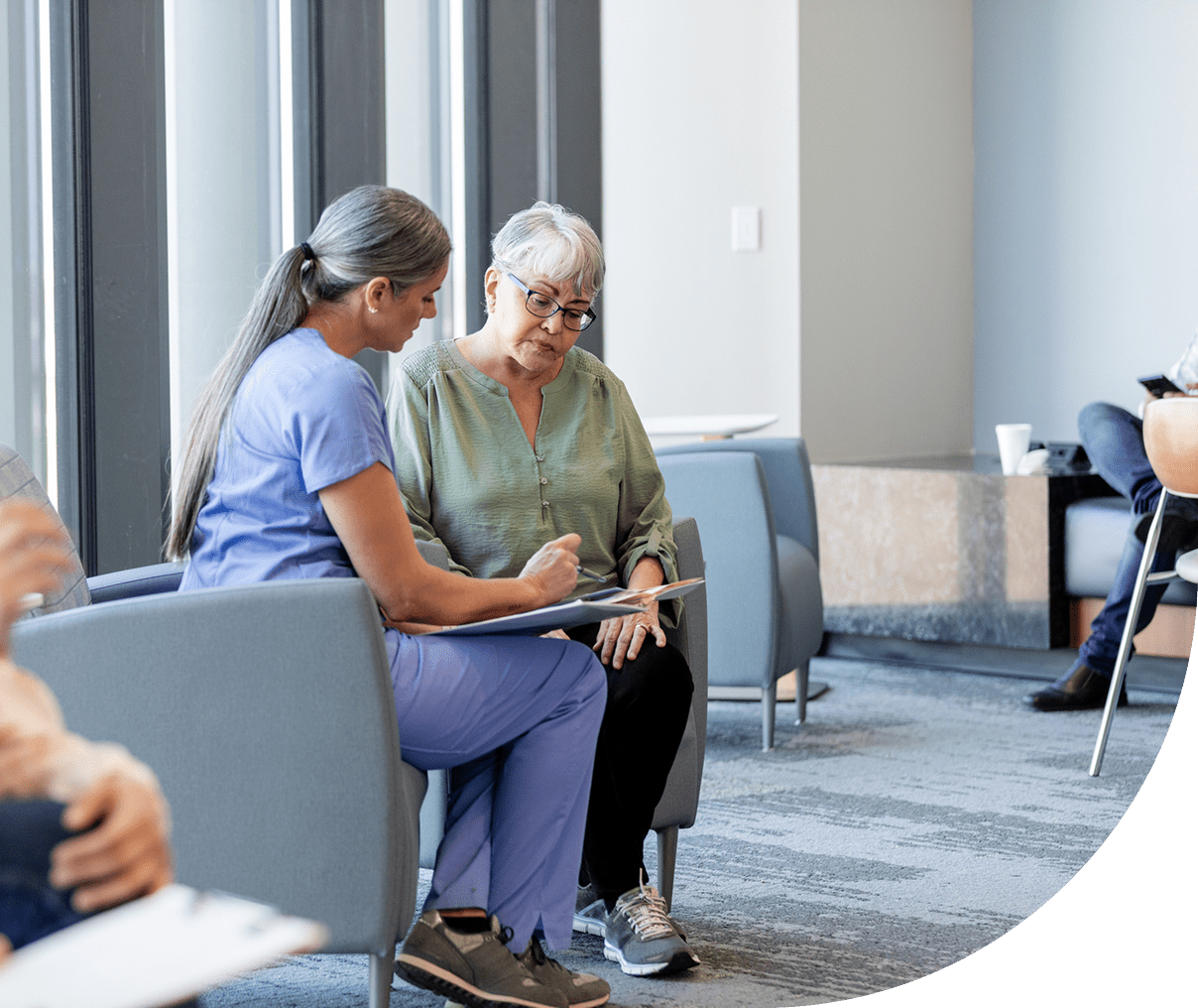 Medical consultation in waiting area