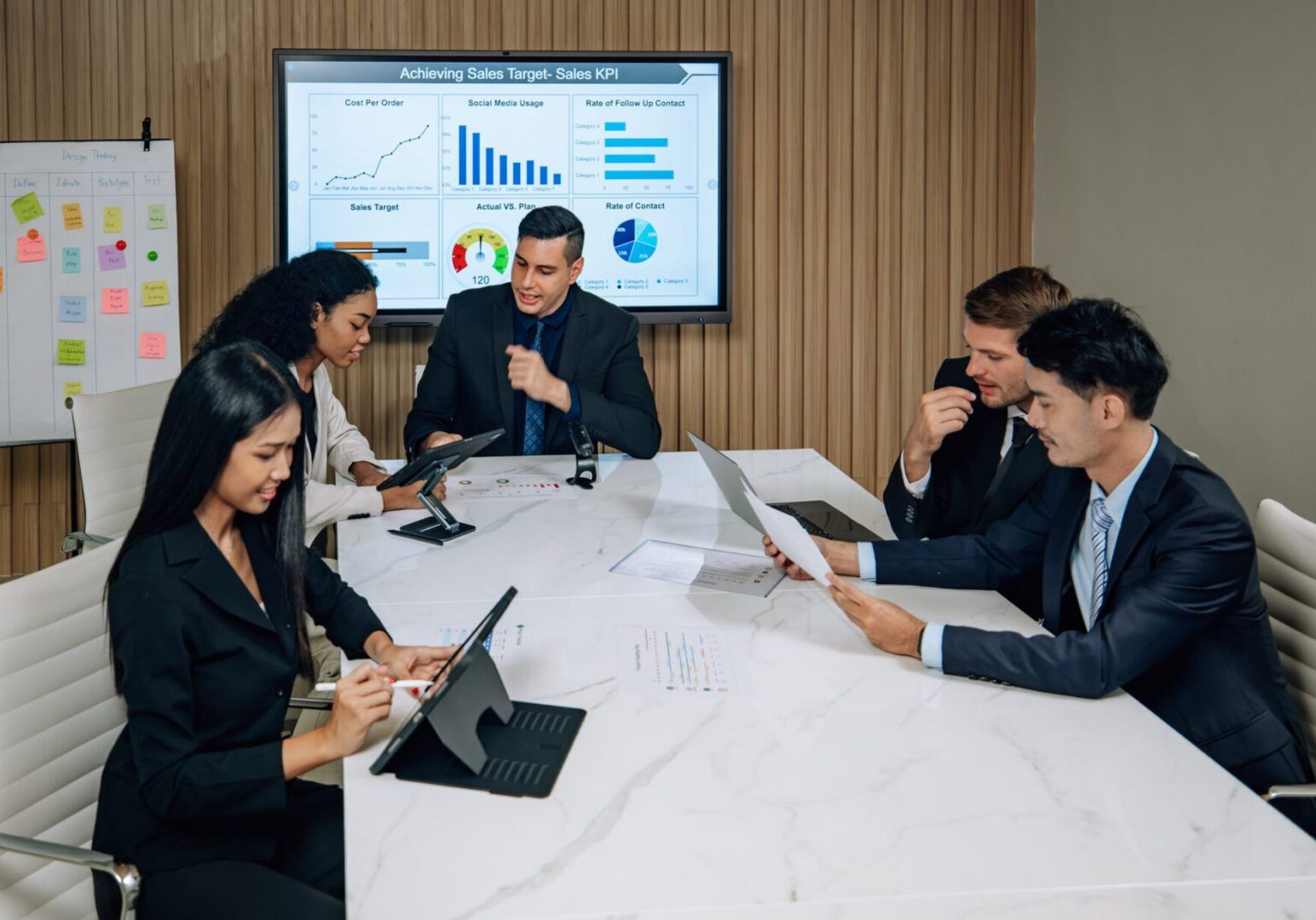 Team meeting with data presentation